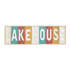 36 In. X 11 In. Wooden White Lake House Sign Wall Decor Coastal Style Words&Quot