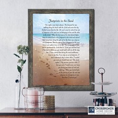 Footprints in the Sand Inspirational Wall Art, Christian Gifts for Women, Beach