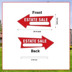 5 PCS Estate Sale Arrow Signs 14.4×5.6 Inch Double Sided Yard Stakes Red