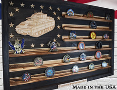 Army Bradley BFV Challenge Coin Display Flag – Rustic Wooden Veteran Gift