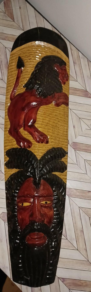 Vintage Hand Carved & Painted Jamaican / African Tribal Folk Art Lion Dreads