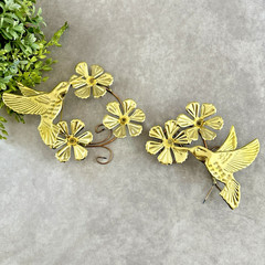 Vintage Brass Hummingbird Wall Art Set of 2 Floral Bird Plaques MCM Boho Decor
