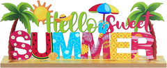 MEETYAMOR Summer Decor, Wood Metal Hello Sweet Summer Sign for Table Decor, Farm