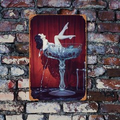 Vintage Metal Tin Sign Sexy Burlesque Dancer in Champagne 8×12