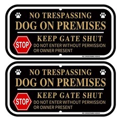 No Trespassing Dog On Premises Signs, 2 Pack Dog On Premises Keep Gate Shut S…