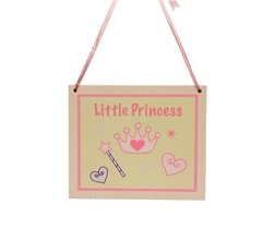 Little Princess Wood Sign Nursery or Girl’s Room w/ Pink Ribbon Hanger