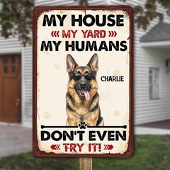 Personalized Photo Funny Dog Metal Sign, Pet Name Security Plaque Home Decor