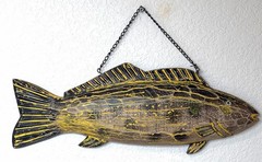 19” Folk Art Style Wooden Fish Decor Artisan Wall Art Painted
