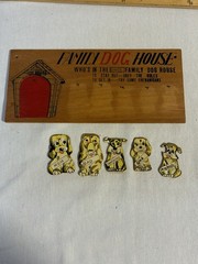 Nostalgic Used ‘Family Dog House’ Wall Plaque with Flaws & Writing on it ~ Dogs