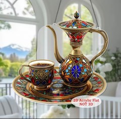 2D Flat Acrylic Luxury Arabic Tea Set Light Catcher, 2D Flat Acrylic Mosaic Plas