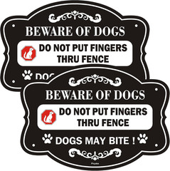 2 Pack Beware of Dog Signs for Fence Sign, Do Not Put Finger Thru Fence. 10 X 7