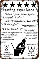 Funny Bathroom Sign；Amazing Experience Would Poop Here Again Sign Wall Decor；Jok