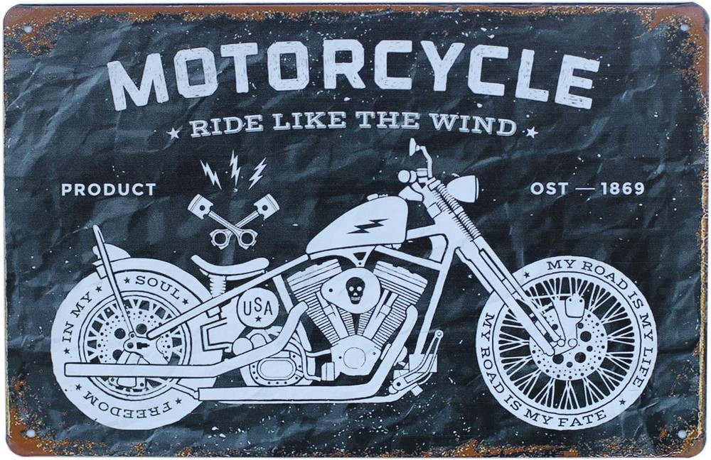 8×12 Metal Tin Sign Countryside Ride Like The Wind Motorcycle 1869 Art