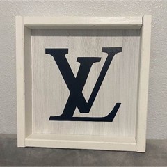Framed Decorative Wood Wall Sign White/Black LV Logo Monogram Square Vertical