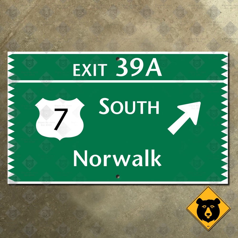 Connecticut Merritt Parkway Exit 39A Route 7 Norwalk road highway sign 15×9
