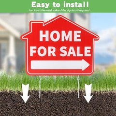 3 PCS 17×13 Inch Home For Sale By Owner Yard Signs With Stakes Directional