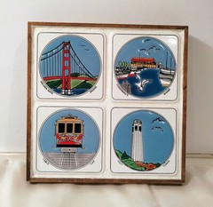 San Francisco City Scenes Ceramic Wall Tile Art 1980s OOAK 7.5 x 7.5″ HANDMADE