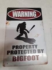 Warning Property Protected By Bigfoot Rustic-looking 8×12 Metal Sign Humor Funny