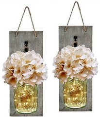 Mason Jar Wall Decor Sconces Rustic Hanging LED Fairy Lights Farmhouse Home New
