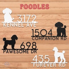 Poodle Custom Address Sign, 4 Designs, 5 Colors, Metal Street Number Wall Decor