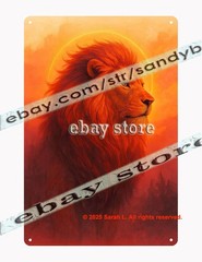 Golden Lion Sun Tin Sign Regal Animal Wall Art 3D effect