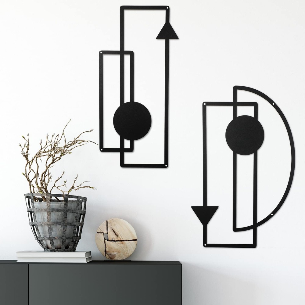 Riyiper 2 Pcs Metal Wall Art Minimalist Abstract Vertical Geometric Metal Wal…