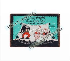 1932 Three Little Pigs Playing Cards box cover metal tin sign home decor nearby
