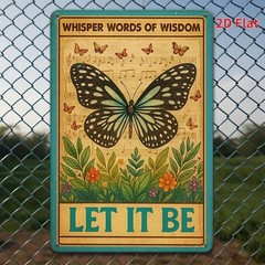 Vintage Butterfly Design Metal Sign Let It Be Lyrics Quote Home Accent Decor