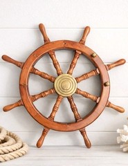 Wood Ship Wheel Nautical Decor Wall Hanging Coastal Beach 24 In Vintage