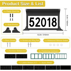 Lacasa Solar Address Sign, 3 Colors-in-1 Mailbox 12.2 x 2.36 inches, Black