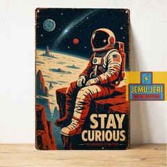 Stay Curious Astronaut Space Vintage Metal Poster Tin Sign Sci-Fi Decor 20x30cm
