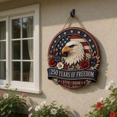 America 250 Patriotic Wooden Sign, Eagle Door Hanger, 1776-2026