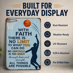 Basketball Metal Sign 8×12 Inch, Faith Motivational Wall Art for Boys Room, Home
