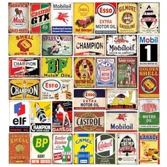 Vintage Tin Signs Set of 35 Retro Gas Oil Metal Decor for Garage Bar Kitchen