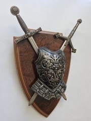 Vintage Toledo Spain Sword & Shield Wall Plaque Medieval Knight Armor Wall Decor