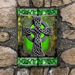 Celtic Cross Metal Sign – Irish Knotwork Wall Art – 8×12 St Patrick’s Day Decor