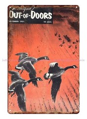 reproductions Michigan Out of Doors 1951 duck hunting metal tin sign