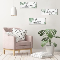 3 Pieces Live Laugh Love Wooden Sign Eucalyptus Leaves green, white, brown