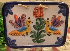 Small Grecian Wall Plaque~Hand Made~Artist Signed/Birds/Floral~5 X 3.5~Hanging~