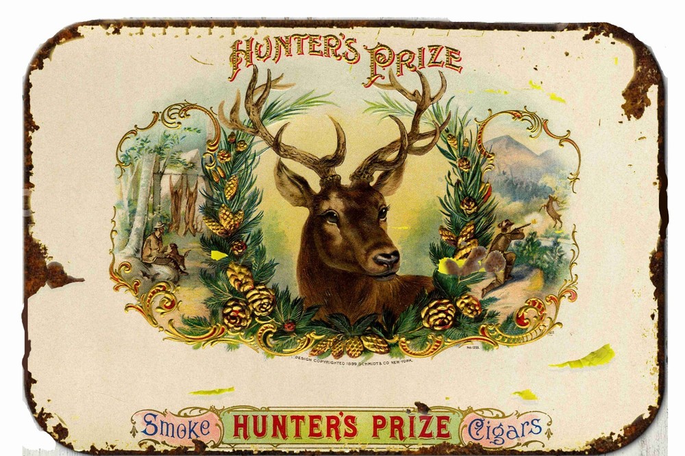 Hunters Prize Cigar Label. Metal Tin Sign 8 x 12 Vintage Retro Look
