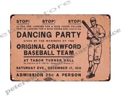 tin sign 1910 African American Crawfords Baseball Team dancing party Invitation