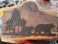 Rustic Live Edge Walnut Bear Wall Art 17″ Metal Silhouette Cabin Lodge Decor
