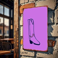 Retro Cowboy Boot Metal Sign Purple Western Wall Decor Vintage Boot Ranch Home