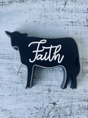 Faith Distressed Black Cow Farmhouse Shelf Sitter NEW
