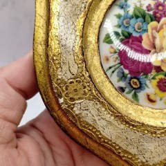Vtg Italian Florentia Floral Wall Plaque Gold Gilt Wood 4.5″ X 5″