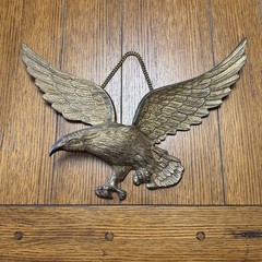 Solid Brass Eagle Wall Hanging Plaque Sculpture Wings Spread with Chain Decor
