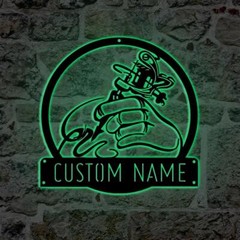 Tattoo Artist Metal Sign with LED Lights, Personalized Tattoo Metal Wall
