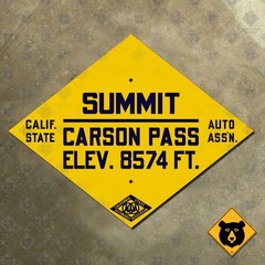 Carson Pass California CSAA State Route 88 highway road sign auto club 29×22