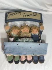 Handmade Country Friends Wood Wall Hanging Decor Painted Picnic