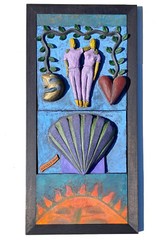 OOAK Stephanie Samuels Ceramic & Wood Dream Imagery “Celestial Embrace” Plaque
